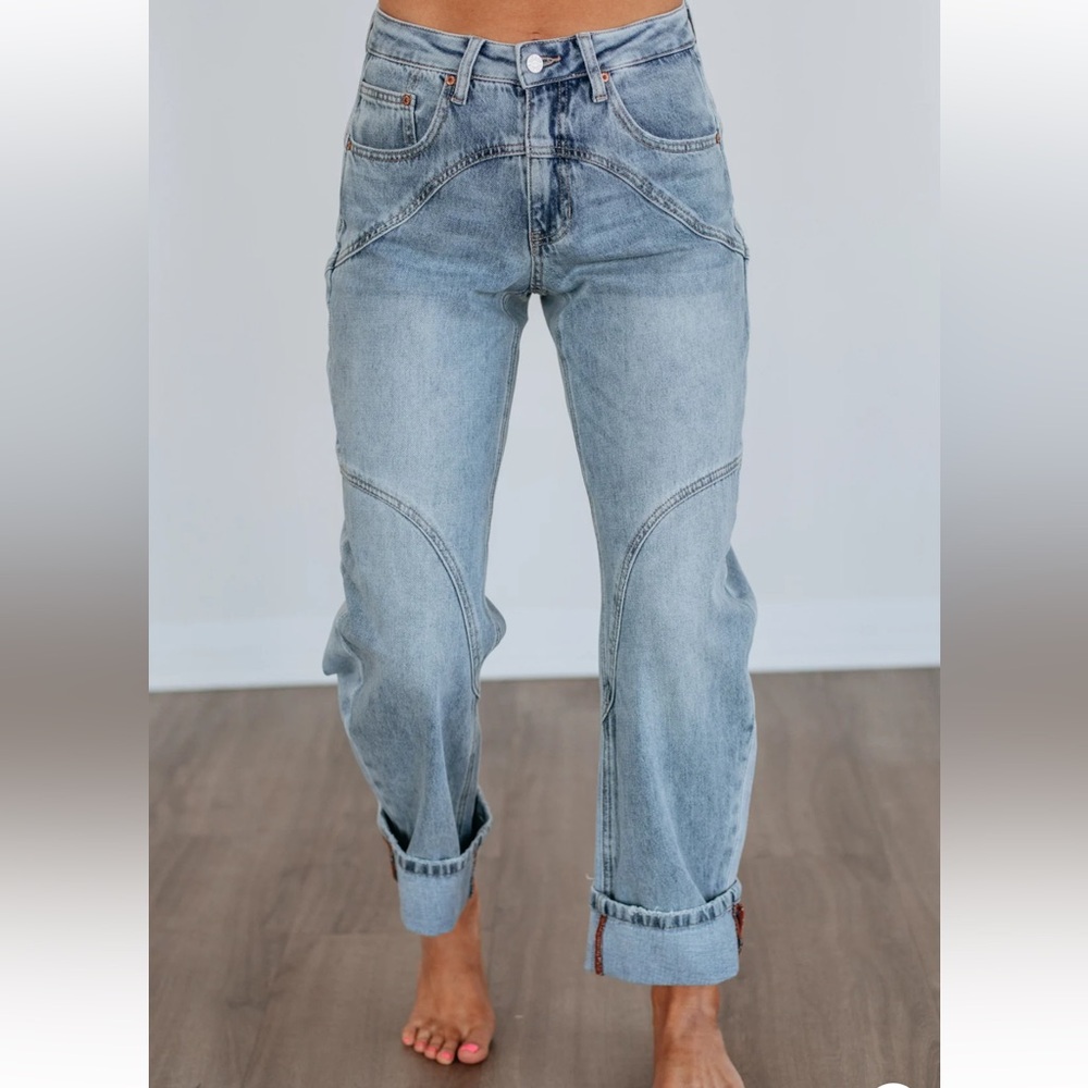 Women's Jayleen  Saige Jeans  by Wild Oak Botique.  Ankle cropped barrel style
